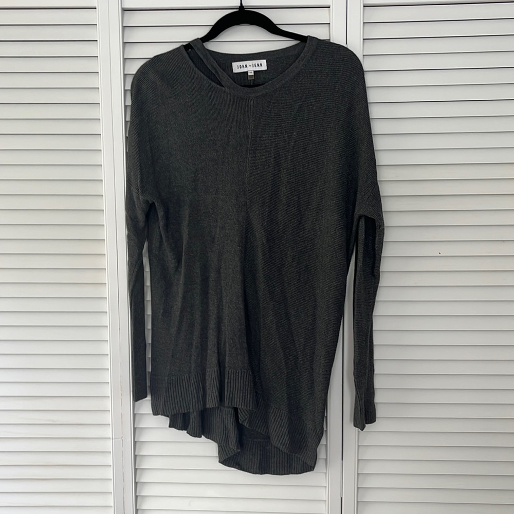 John + Jenn Charcoal Grey Sweater with Cut-Out Detail